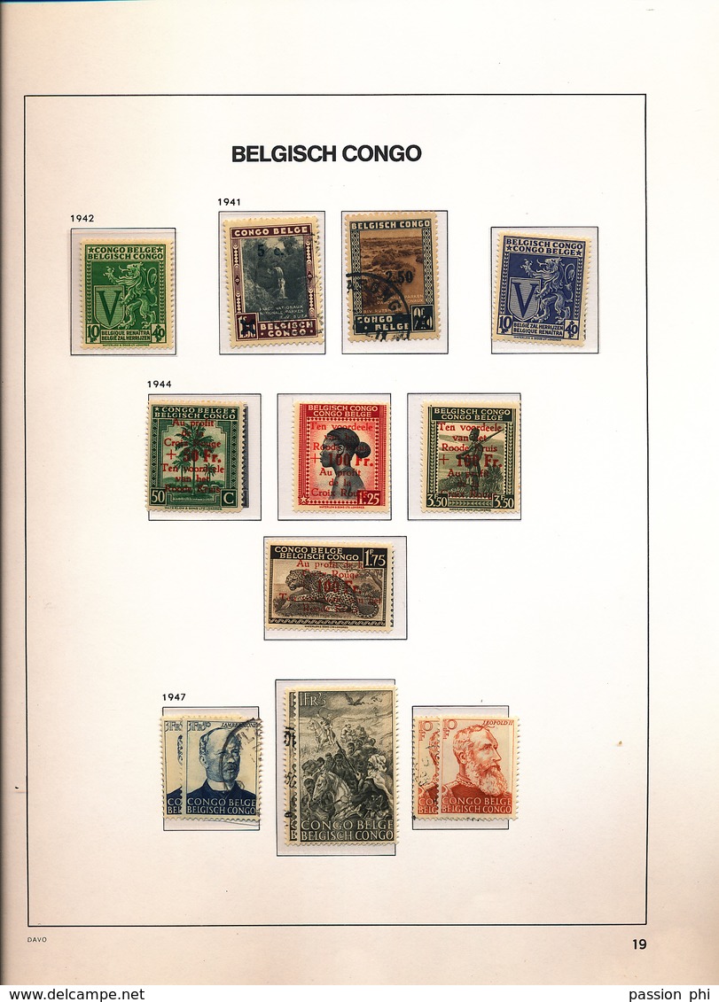 BELGIAN CONGO BELGE SUR FEUILLES DAVO PETIT FOND DE COLLECTION O ET NEUFS MIXTE AVEC OU SANS CHARNIERE