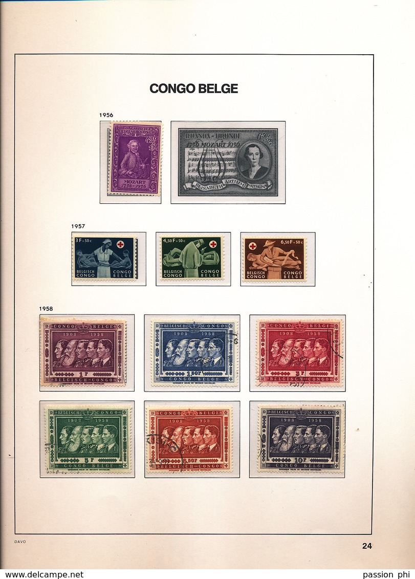 BELGIAN CONGO BELGE SUR FEUILLES DAVO PETIT FOND DE COLLECTION O ET NEUFS MIXTE AVEC OU SANS CHARNIERE