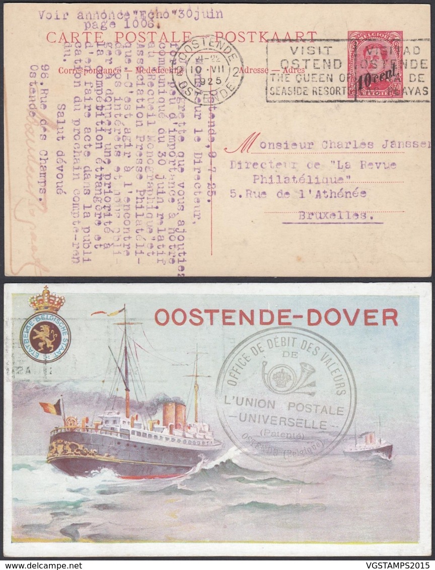 ENTIER 10C SUR 30C OSTENDE-DOUVRES PAQUEBOT VOYAGE (DD) DC-2901 - Liner Cards