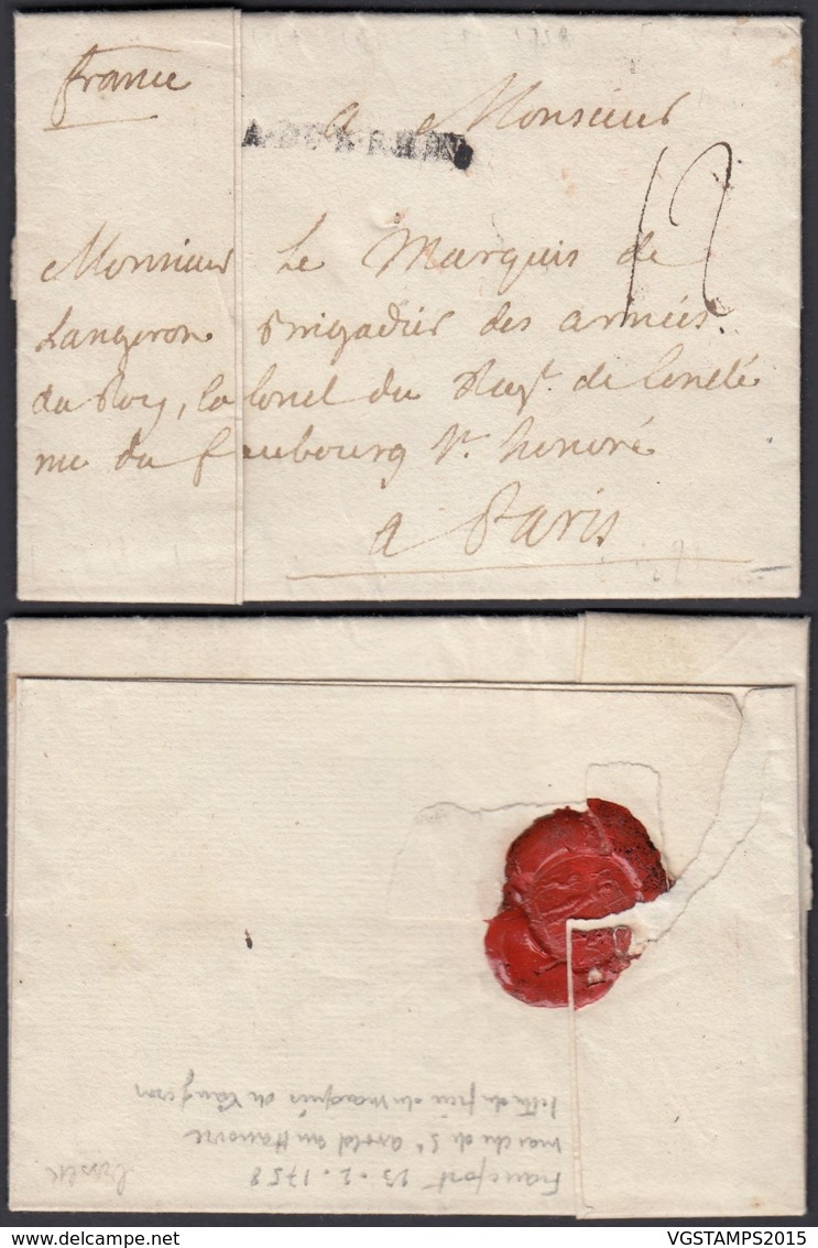 LETTRE DATE DE FRANCFORT 23/02/1746 " ARMEE DU RHIN "VERS MARQUIS DE LONGERON PARIS (DD) DC-2913 - Army Postmarks (before 1900)