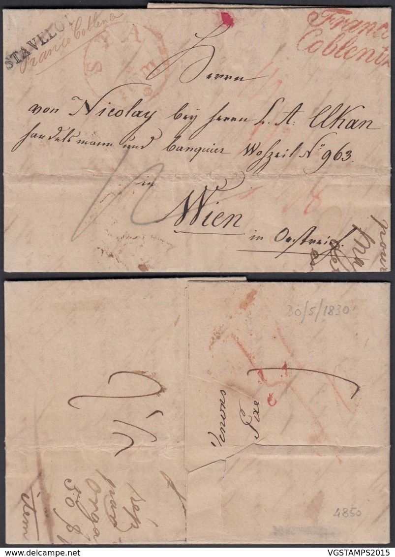 LETTRE DATE DE STAVELOT 30/05/1830 VERS WIEN "FRANCO COBLENTZ" SUP (DD) DC-2917 - 1830-1849 (Belgique Indépendante)