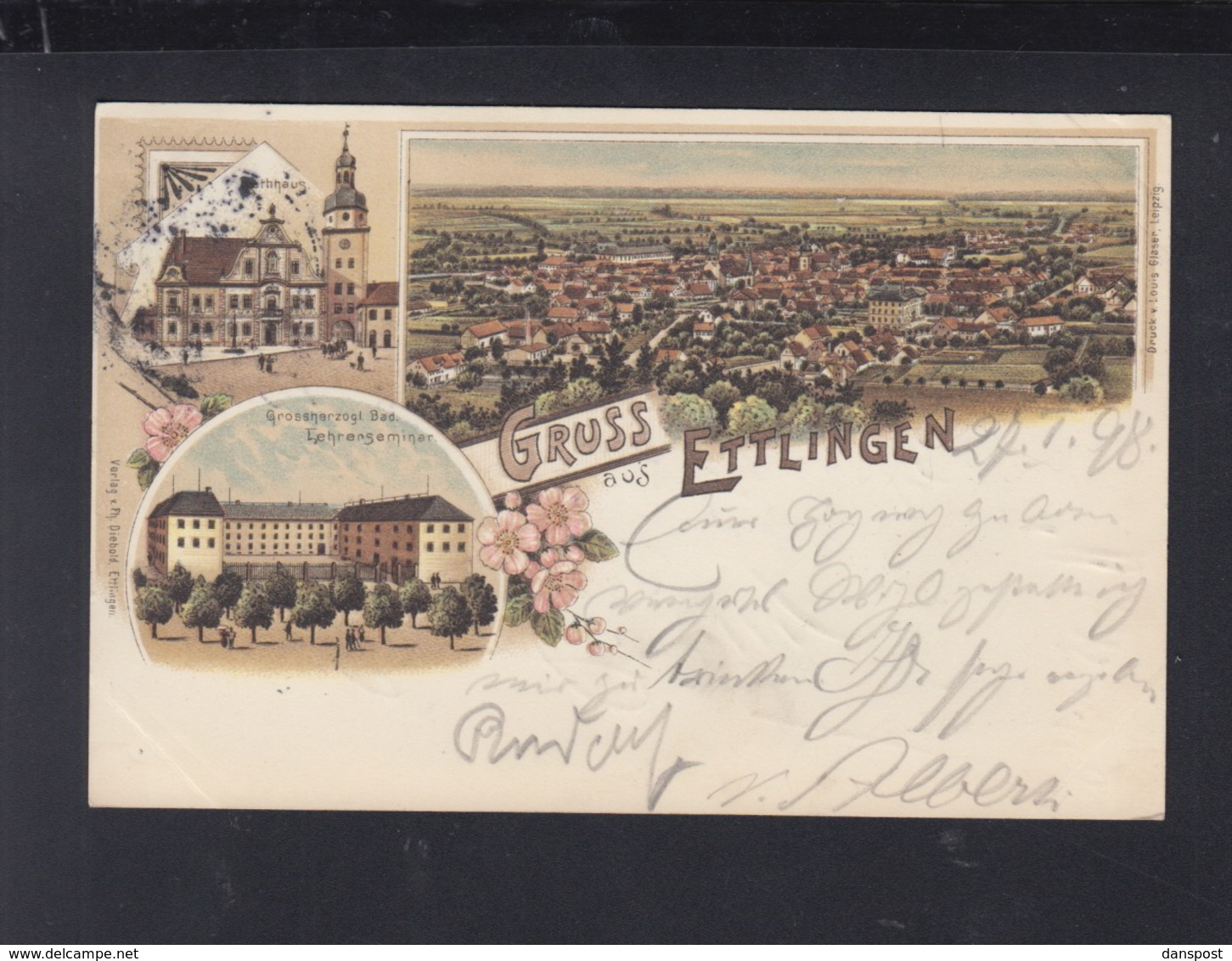 Württemberg Litho-AK Gruß Aus Ettlingen Lehrerseminar 1898 - Ettlingen
