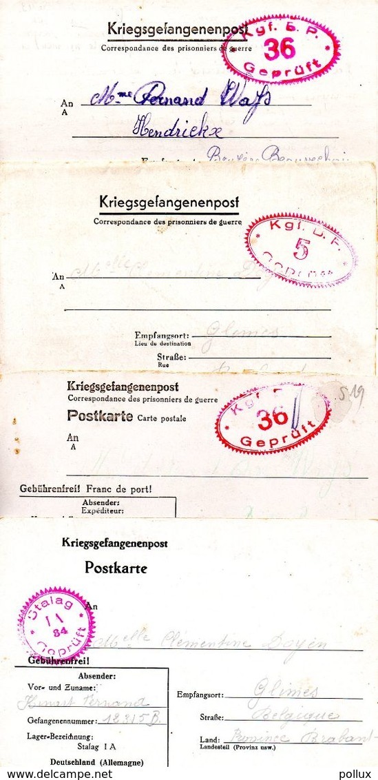 4 Formulaires Kriegsgefangenenpost Prisonnier Guerre 1940/45  Stalag I A STABLACK  + Censures PRIX FIXE !!! 2,50 Euros ! - Documents