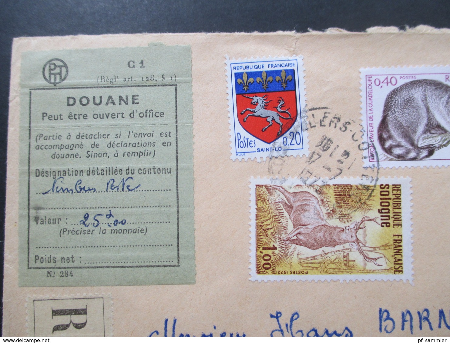 Frankreich 1973 Einschreiben / R-Brief R-Zettel Gestempelt Villers - Cotterets Mit Zollaufkleber Douane Nach Bamberg - Storia Postale