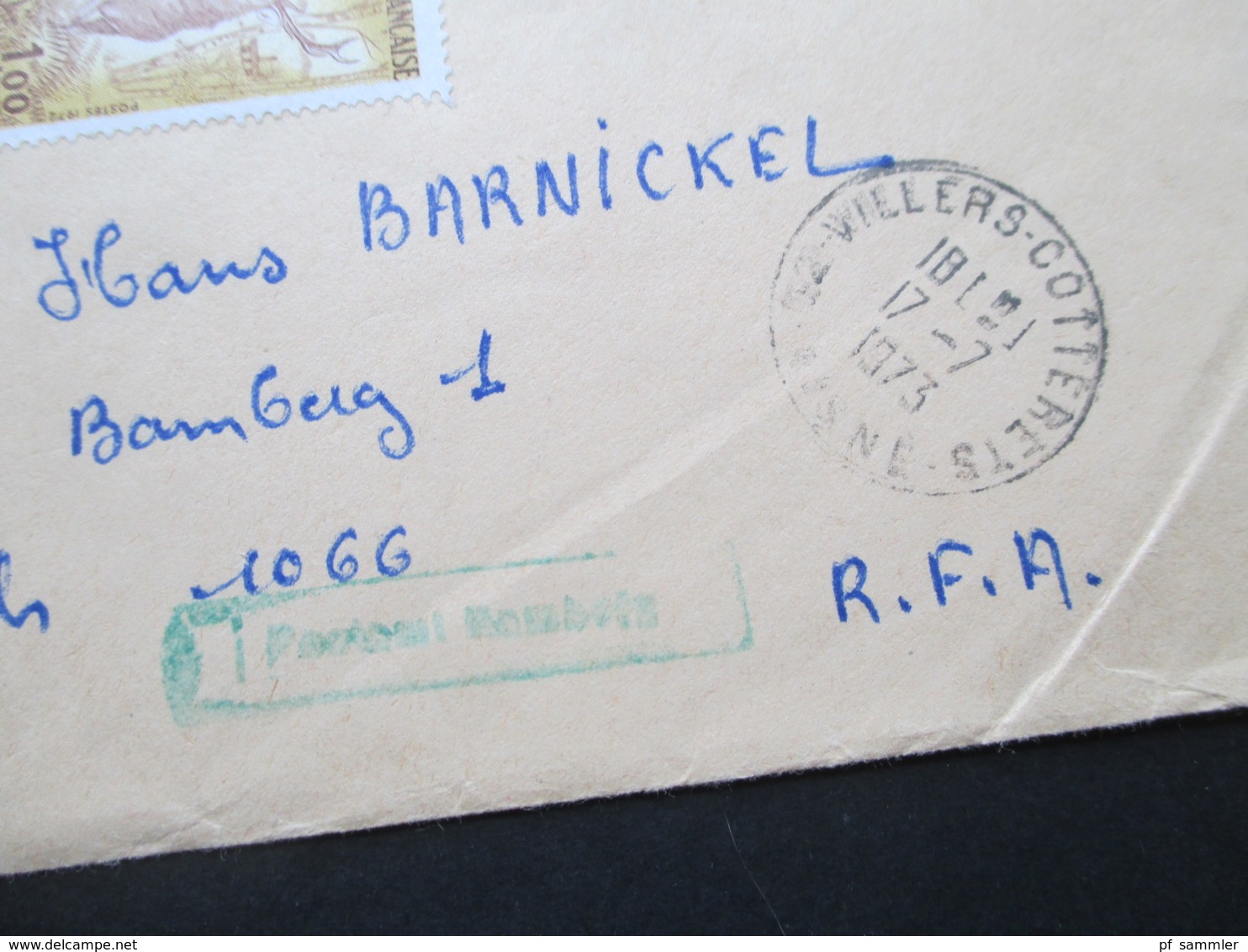 Frankreich 1973 Einschreiben / R-Brief R-Zettel Gestempelt Villers - Cotterets Mit Zollaufkleber Douane Nach Bamberg - Briefe U. Dokumente