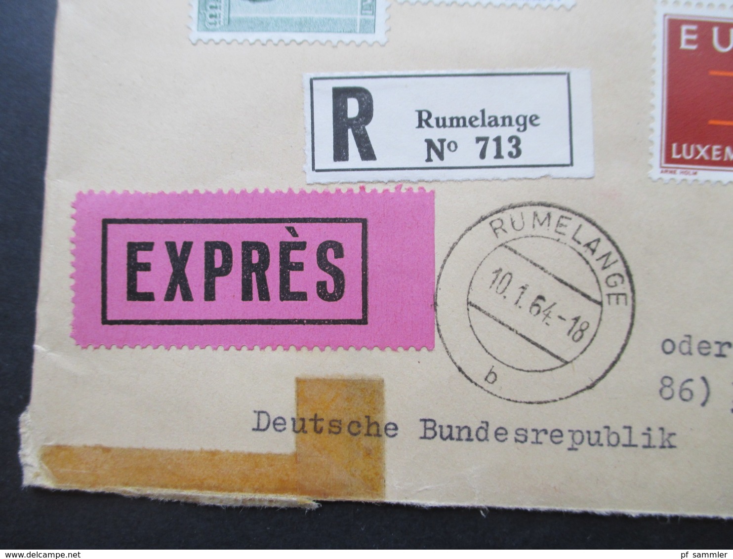 Luxemburg 1963 / 64 Einschreiben / Express Rumelange No 713 Recommande Europa Marken MiF Viele Stempel - Storia Postale