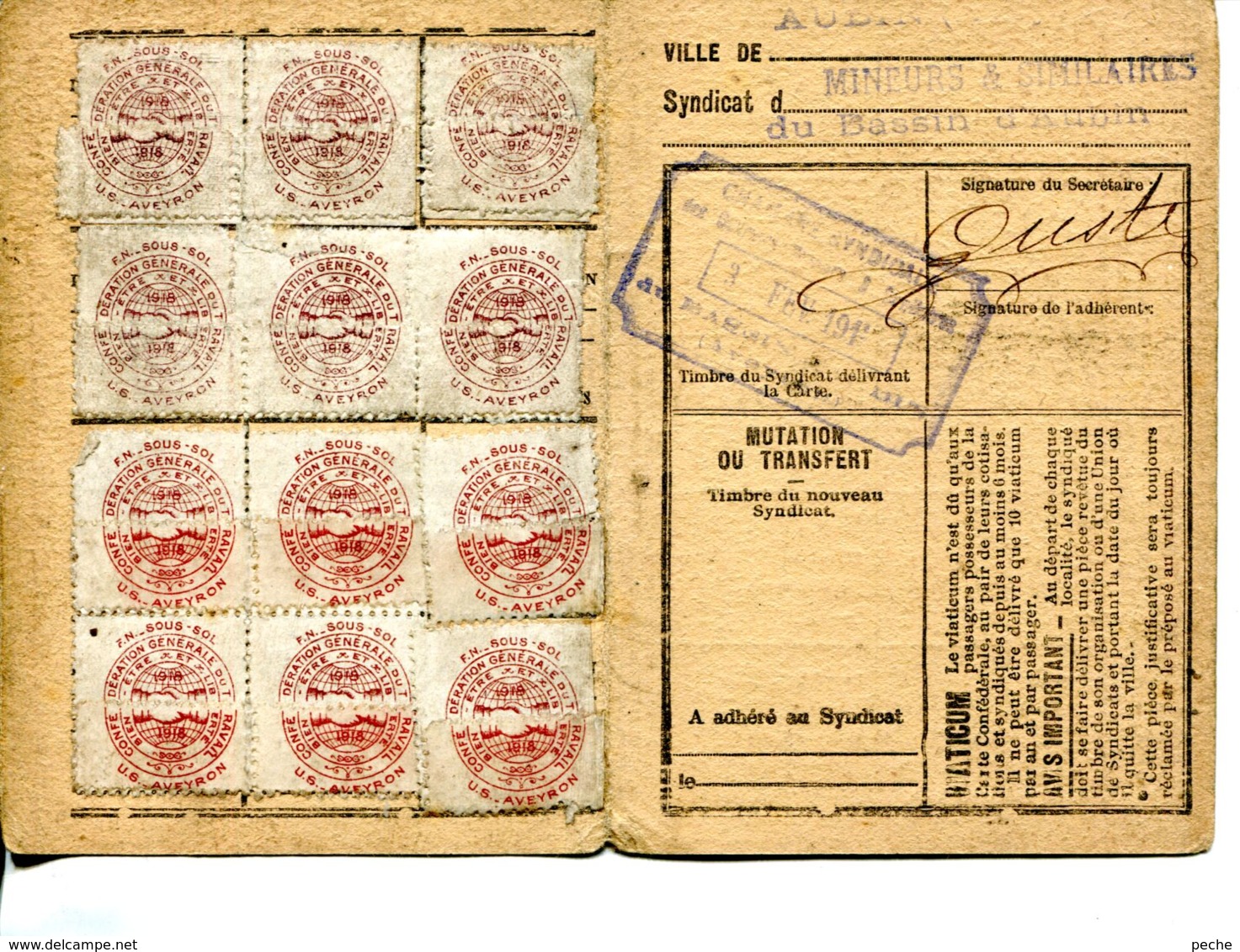 N°72556 -carte CGT Aveyron Mineurs Du Bassin D'Aubin -1918- - Mines