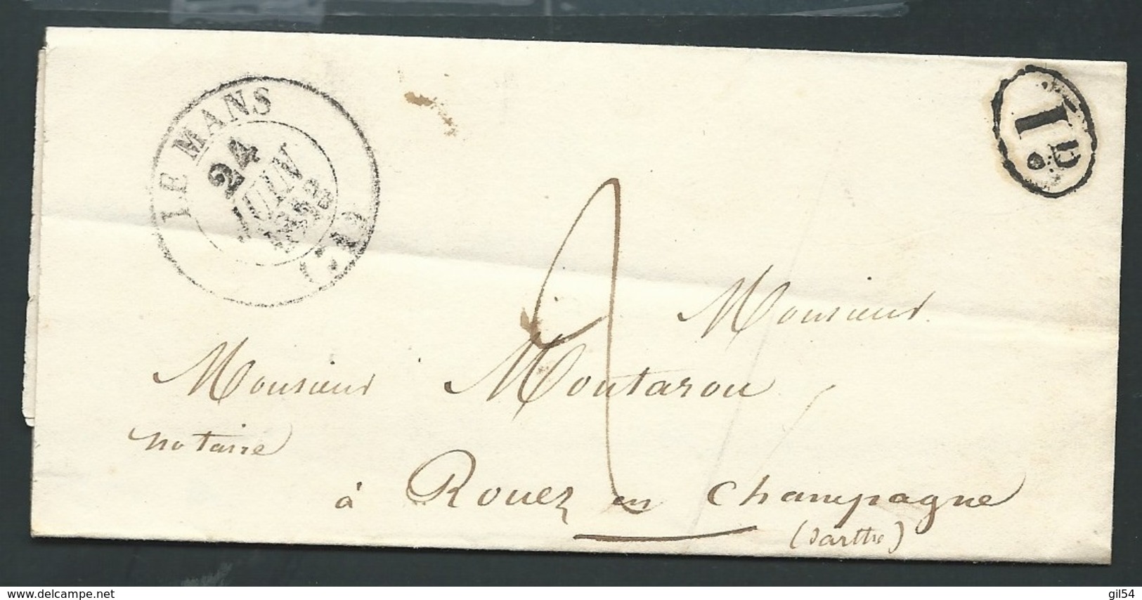 Lac , Lettre Cad Le Mans  "24/06/1843" Marque 2 Décimes + 1 DECIME RURAL , Pour Rouez En Champagne - RAA2501 - 1801-1848: Précurseurs XIX