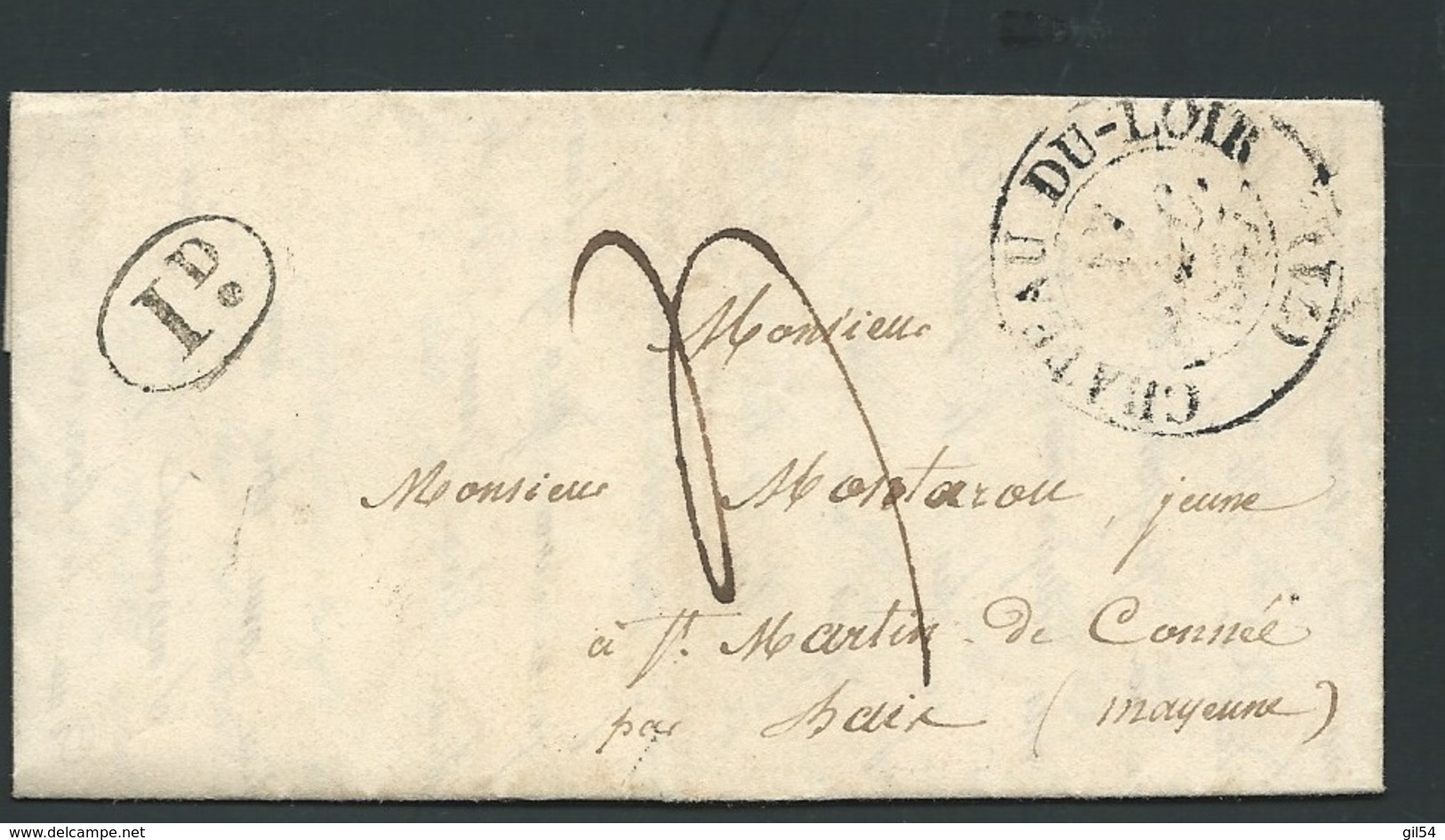 Lac , Cad Chateau Du Loir ( Mal Venu ) Dept 1837 Pour Saint Martin De Connée ( Mayenne) , Taxe 1 Décime Rural  RAA2509 - 1801-1848: Precursors XIX