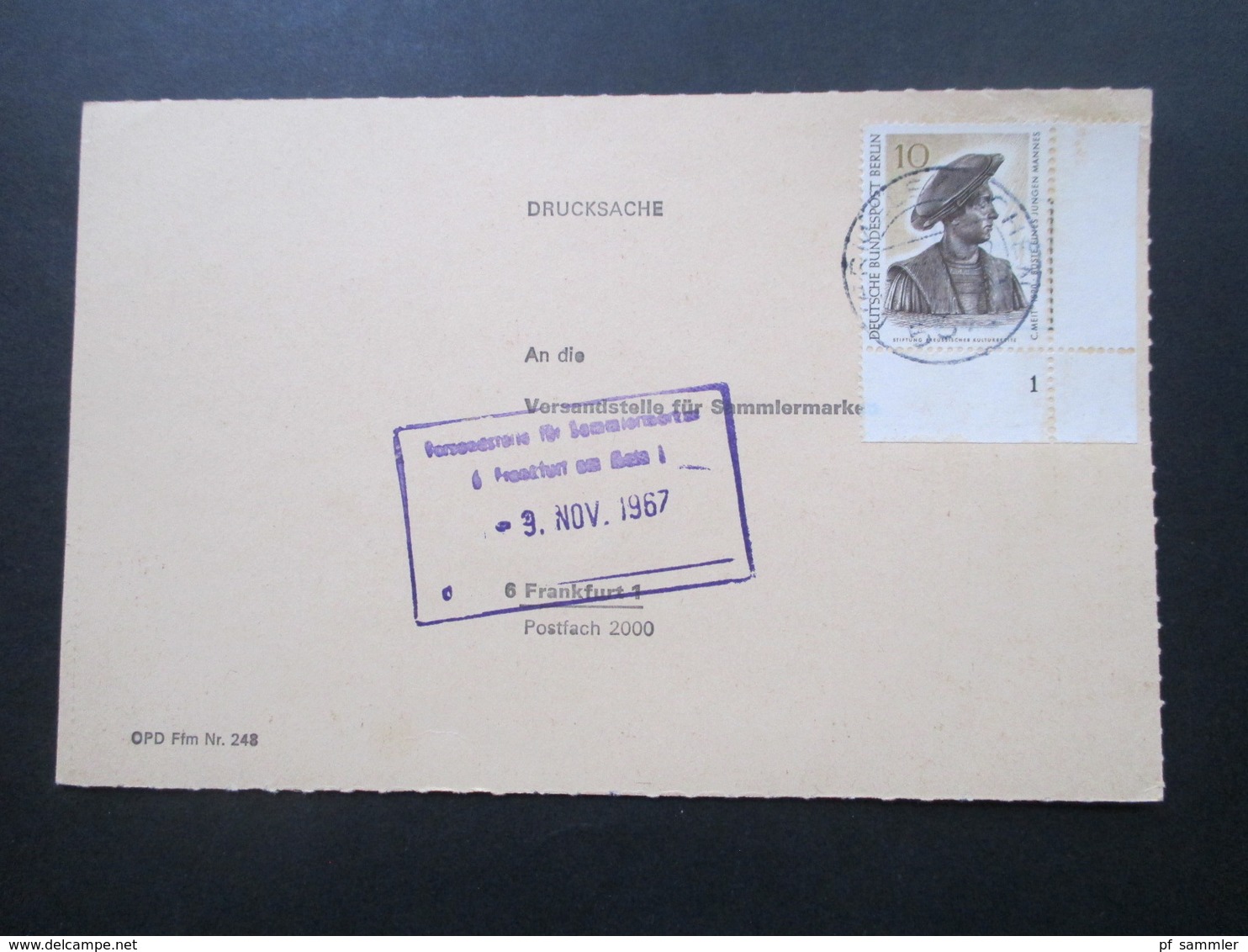 Berlin 1967 Nr. 303 Eckrandstück Unten Rechts Mit Formnummer FN 1 Drucksache - Briefe U. Dokumente