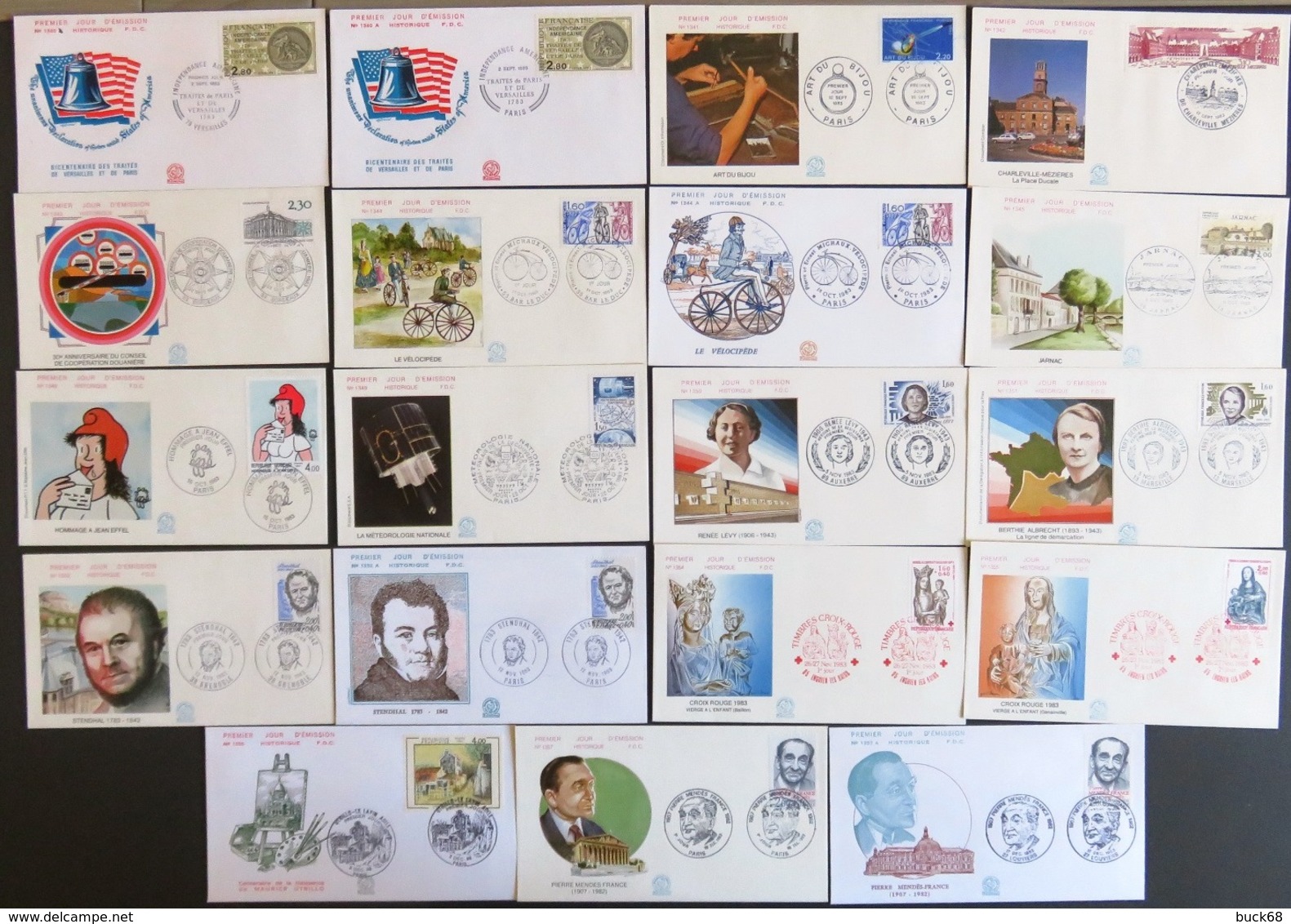 FRANCE Année 1983 Lot De 55 Enveloppes 1er Premier Jour FDC ETB (CV 146 €) Port Réduit 1 - Collections