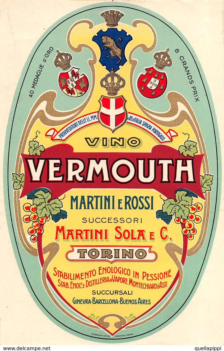 D9282 " VINO VERMOUTH  - MARTINI & ROSSI S.A. -  MARTINI SOLA E C. - TORINO ".  ETICHETTA ORIG. - Altri & Non Classificati