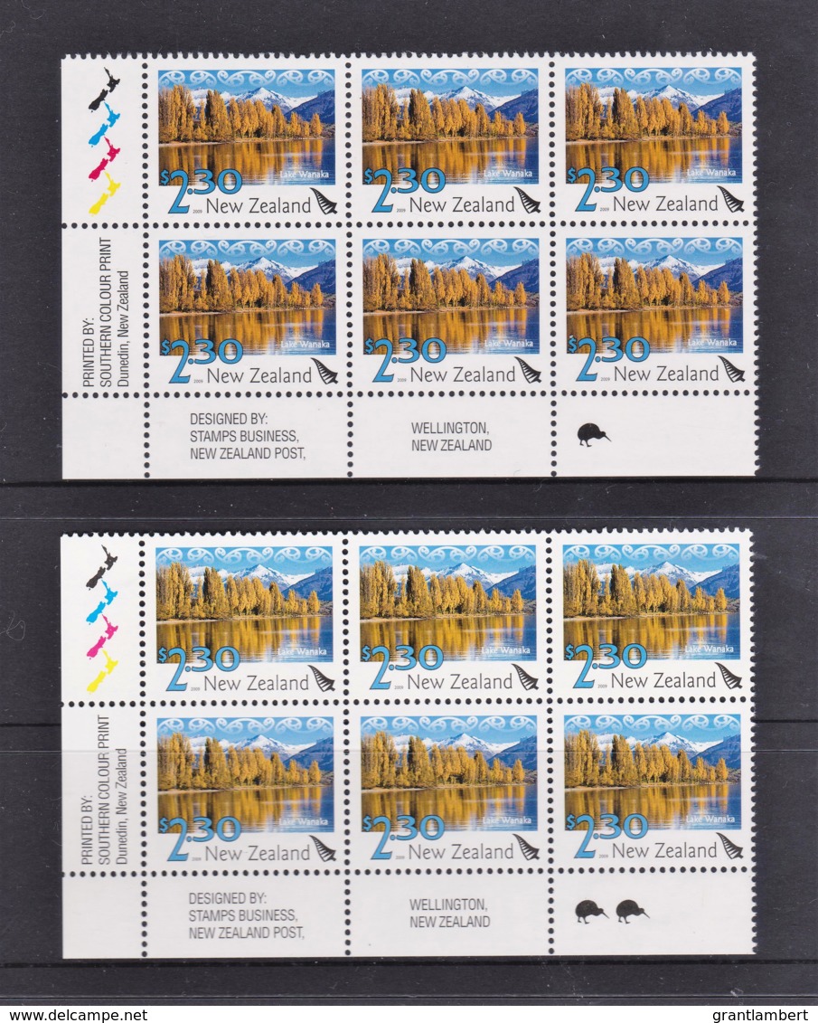 New Zealand 2009 Scenic $2.30 Lake Wanaka Control Blocks 1 & 2 Kiwis MNH - Unused Stamps