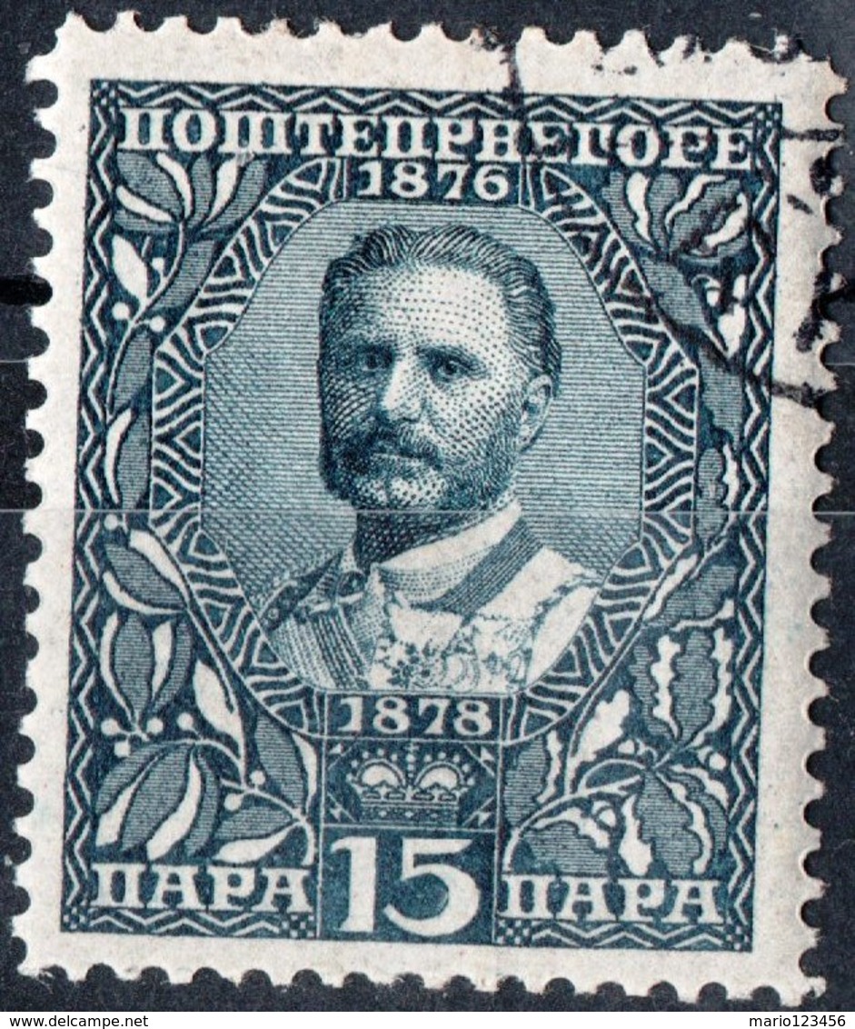 MONTENEGRO, RE NICHOLAS I, 1910, 15 Pa., FRANCOBOLLO USATO Mi. 78  Scott 91, YT 92 - Montenegro