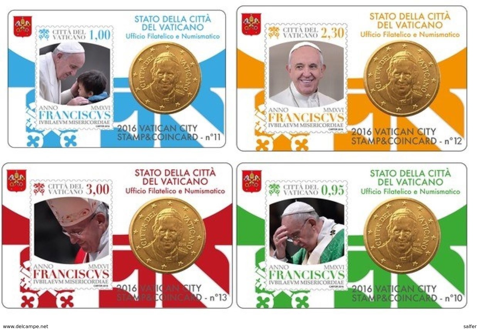 VATICANO 2016 GIUBILEO 4 COINCARD + STAMP SERIE COMPLETA - Vatican