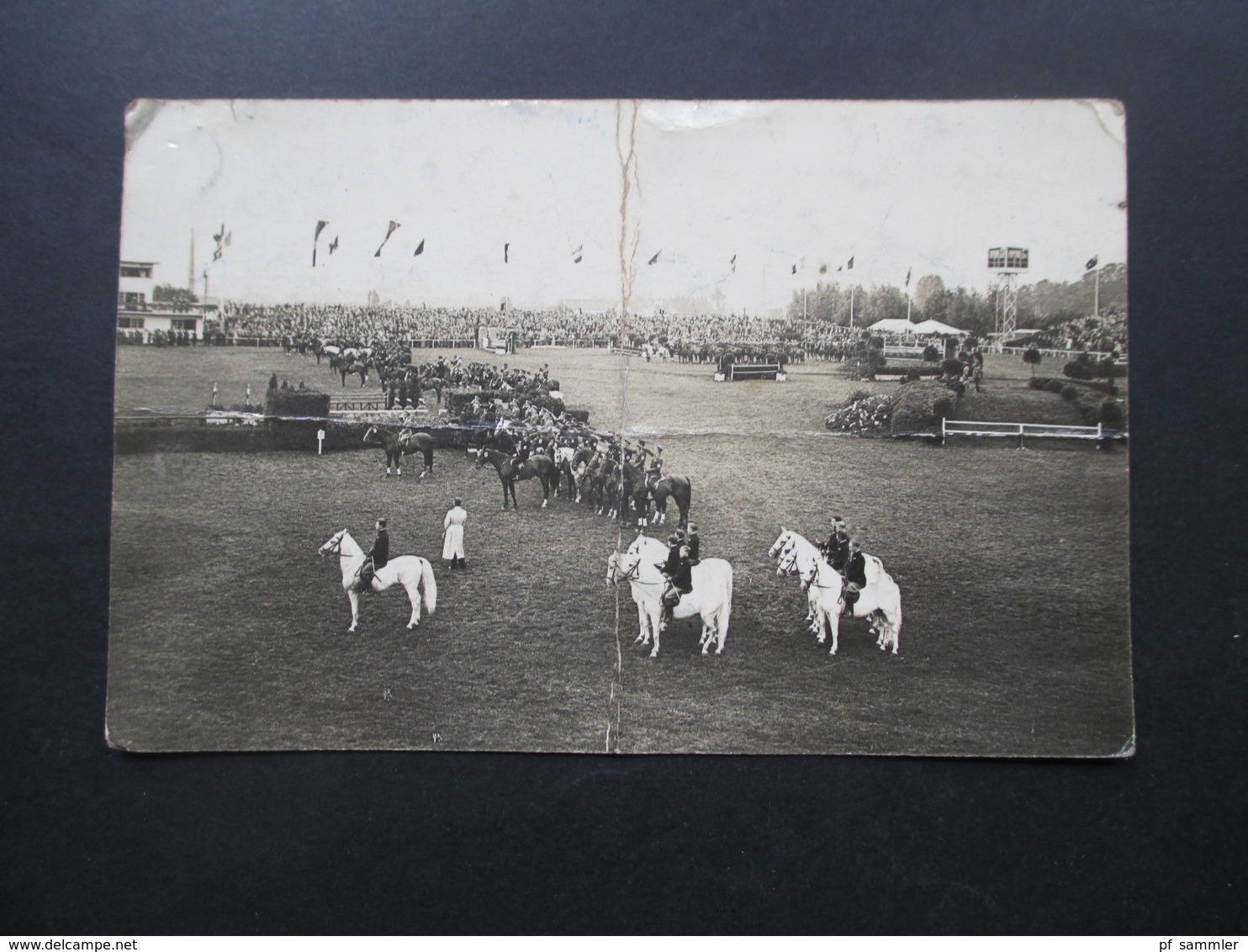 Echtfoto AK 1938 Reitfest / Pferdeschau / Reitturnier / Parade Würselen Kreis Aachen Weiße Pferde / Schimmel - Pferde