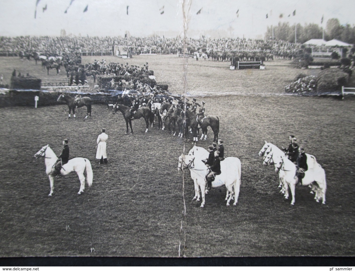 Echtfoto AK 1938 Reitfest / Pferdeschau / Reitturnier / Parade Würselen Kreis Aachen Weiße Pferde / Schimmel - Pferde