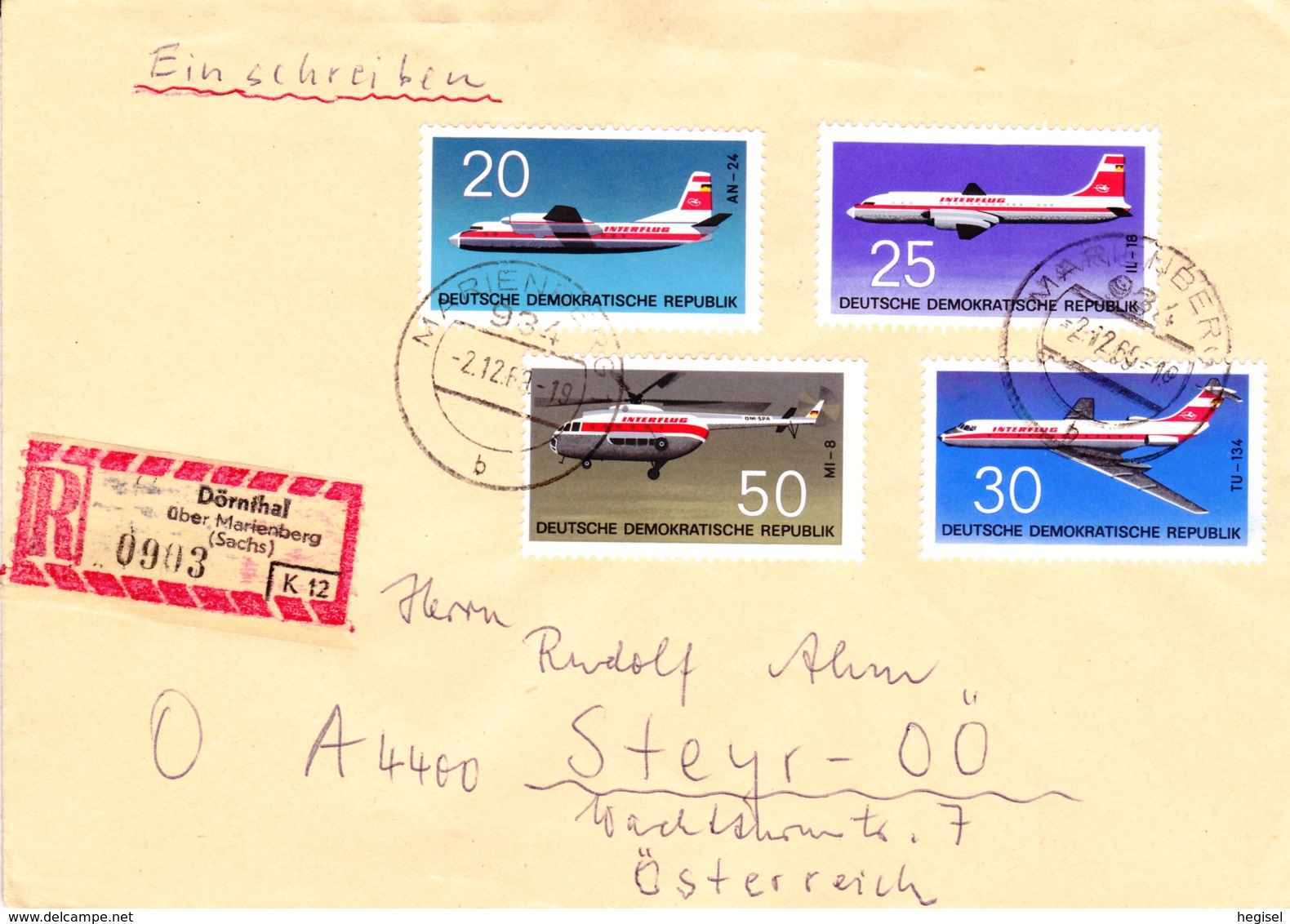 1969, DDR, "Flugzeugtypen", Kompletter Satz, REC, Ersttagesstempel, Echt Gelaufen - Airplanes