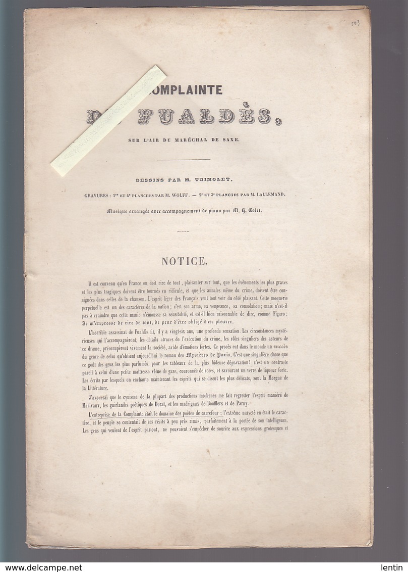 Complainte De Fualdes, Magistrat De La Ville De Rhodez, Assasiné Par Bastide, Jaussion, Qui Monterent Sur L'échafaud - Autres & Non Classés