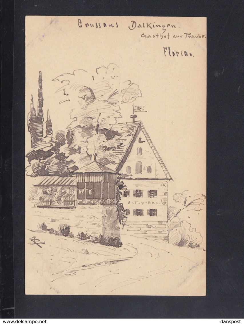 Württemberg Zeichnung Auf PK 1897 Rainau Dalkingen Gasthof Zur Taube - Stuttgart