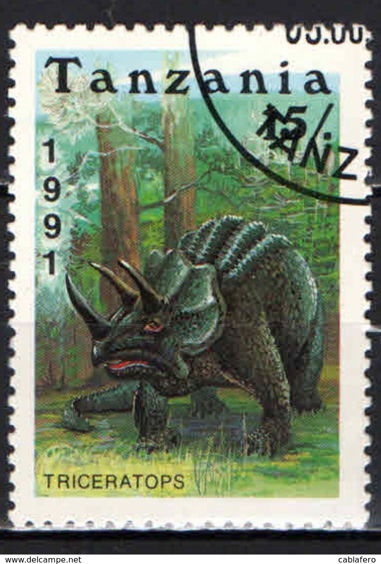 TANZANIA - 1991 - ANIMALI PREISTORICI: TRICERATOPS - USATO - Tanzania (1964-...)