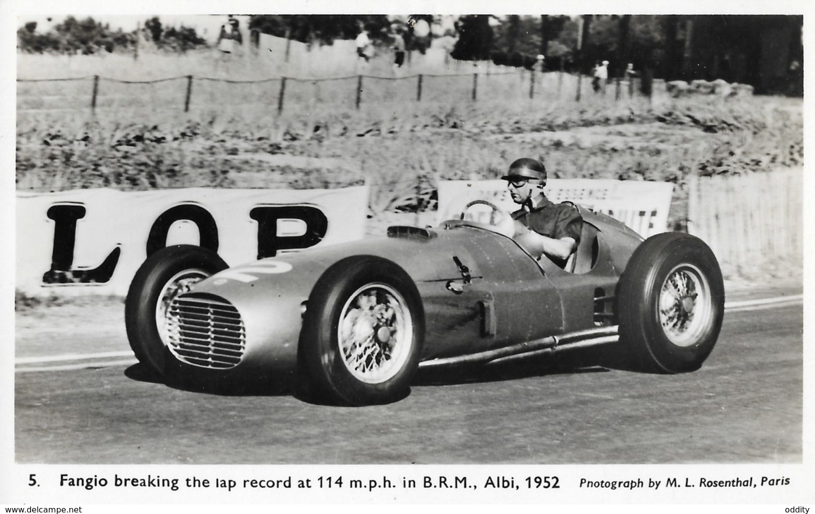 Rare Vintage Photo Postcard Of Juan Manuel Fangio Breaking The Lap Record In Albi, 1952, B.R.M., Motorsport, Cars - Grand Prix / F1