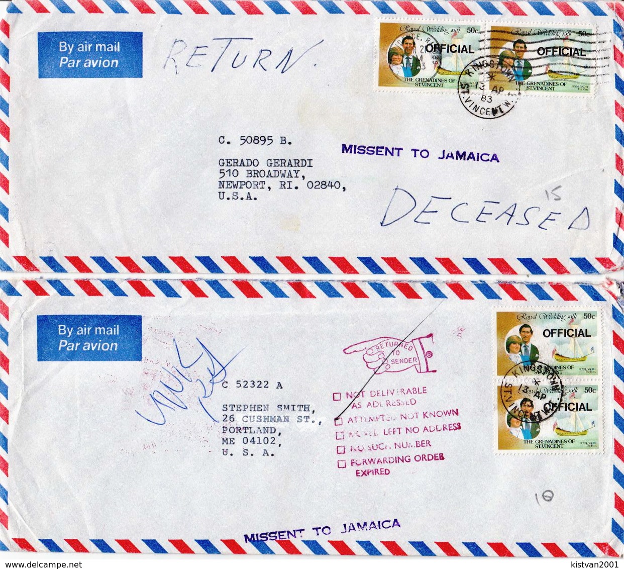 Postal History: Grenadines Of St Vincent 18 Covers Returned To Sender - St.Vincent & Grenadines