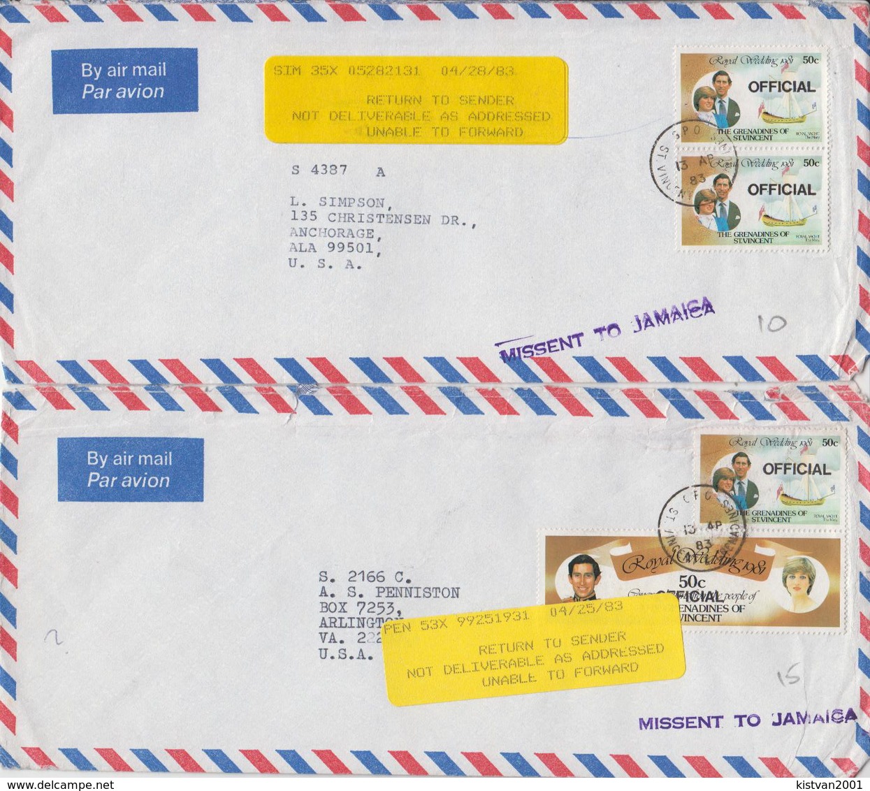 Postal History: Grenadines Of St Vincent 18 Covers Returned To Sender - St.Vincent & Grenadines