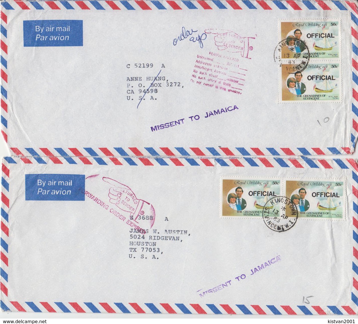 Postal History: Grenadines Of St Vincent 18 Covers Returned To Sender - St.Vincent & Grenadines