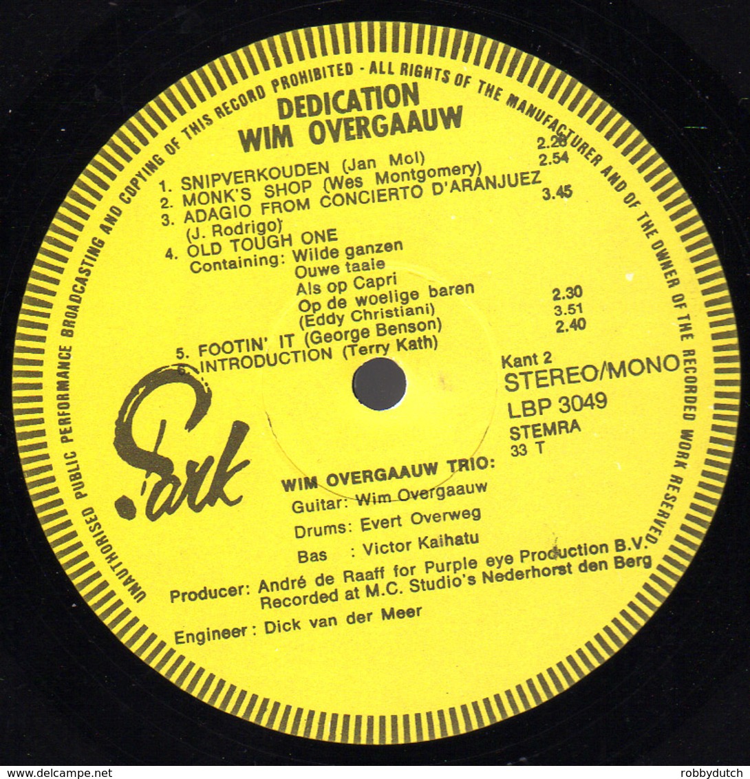 * LP *  Wim Overgaauw - Dedication - Jazz