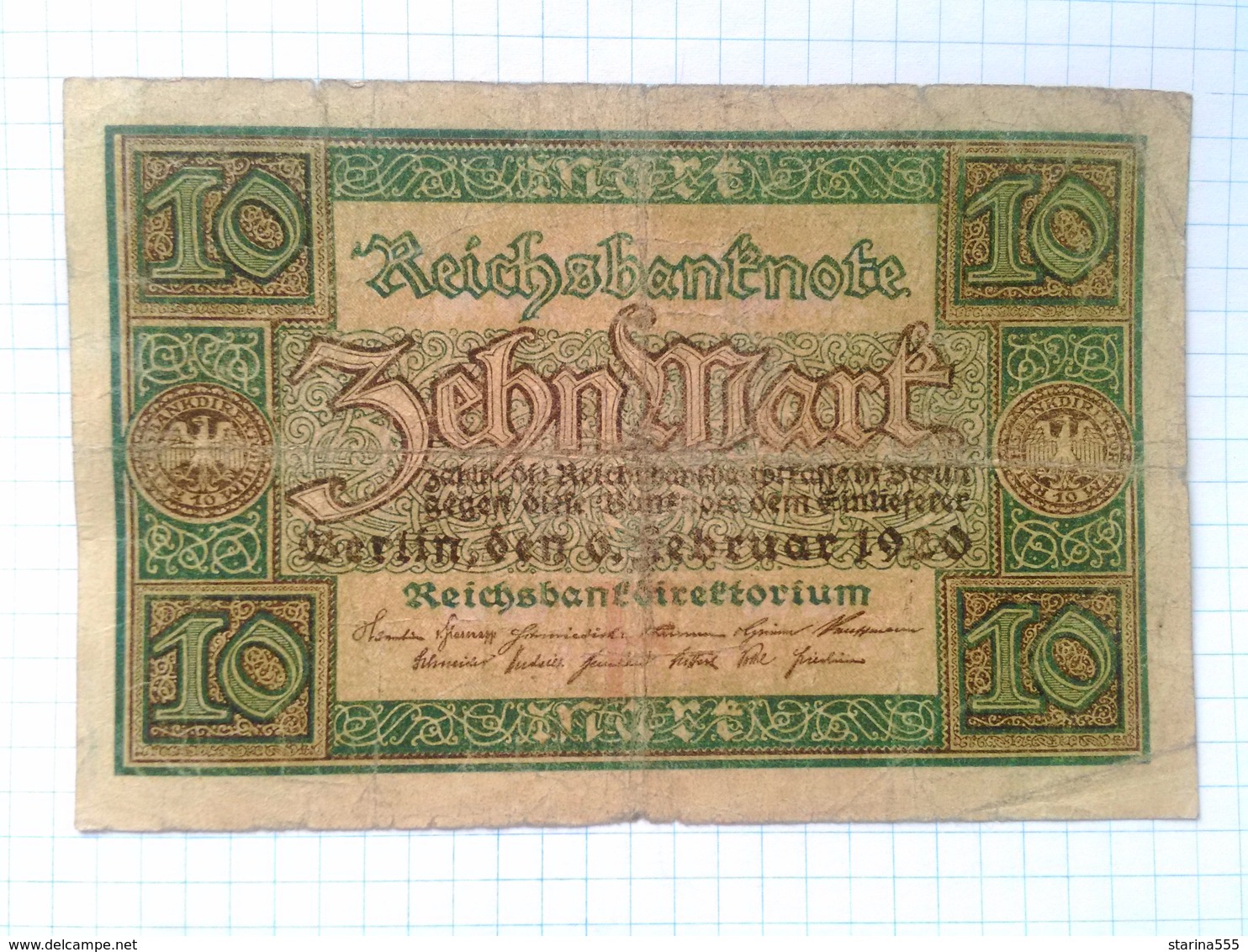 Germany, Weimar Republic. Reichsbanknote 10 Mark. 1920. Condition - Photo. 1-6 - 10 Mark