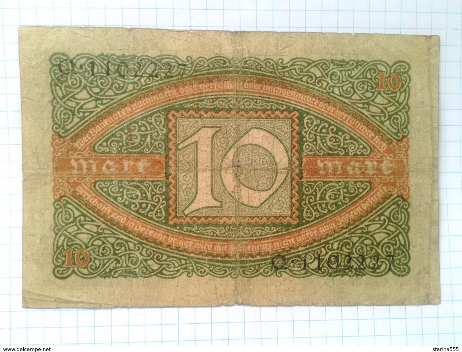 Germany, Weimar Republic. Reichsbanknote 10 Mark. 1920. Condition - Photo. 1-6 - 10 Mark