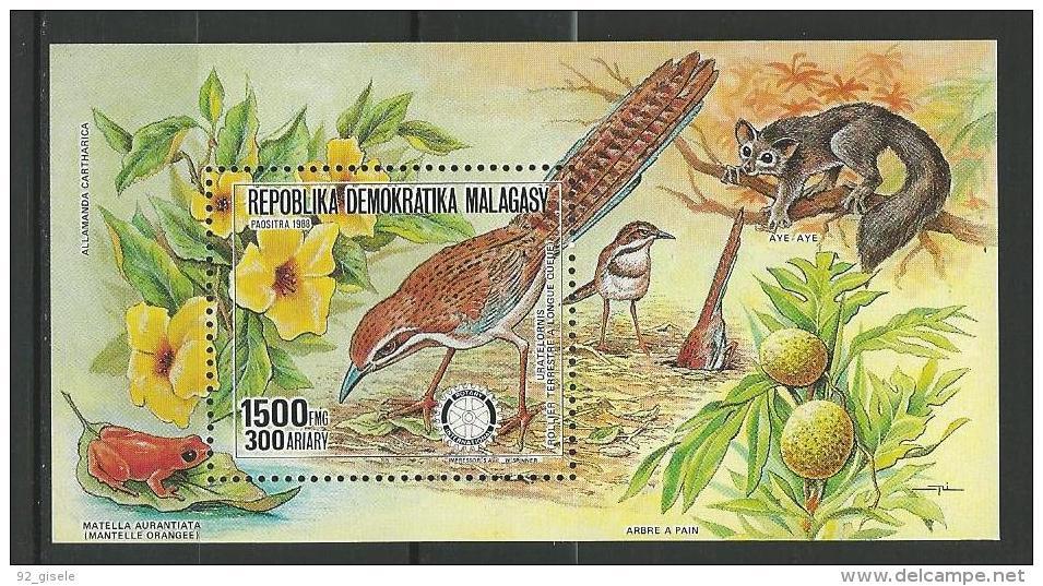 Madagascar Bloc YT 43 "  Oiseau Et Rotary " 1988 Neuf** - Madagascar (1960-...)