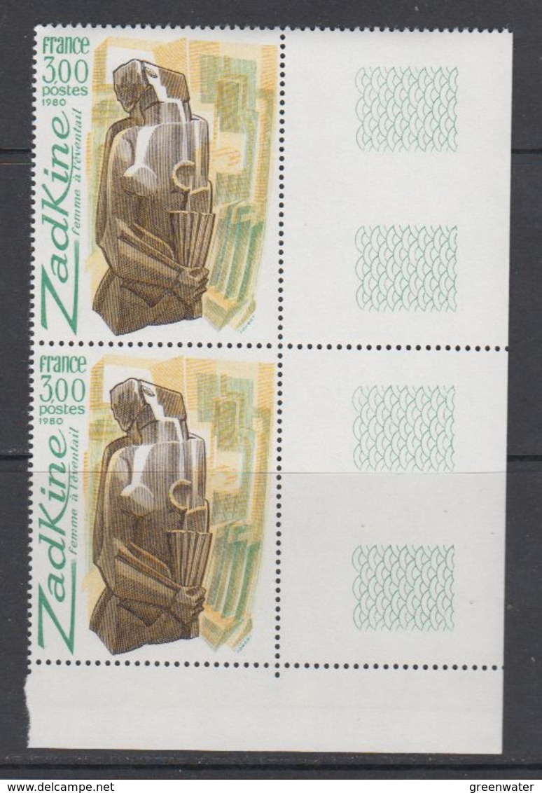 France 1980 Zadkine "Femme à L'eventail" 1v (pair, Corner) ** Mnh (42584F) - Ongebruikt