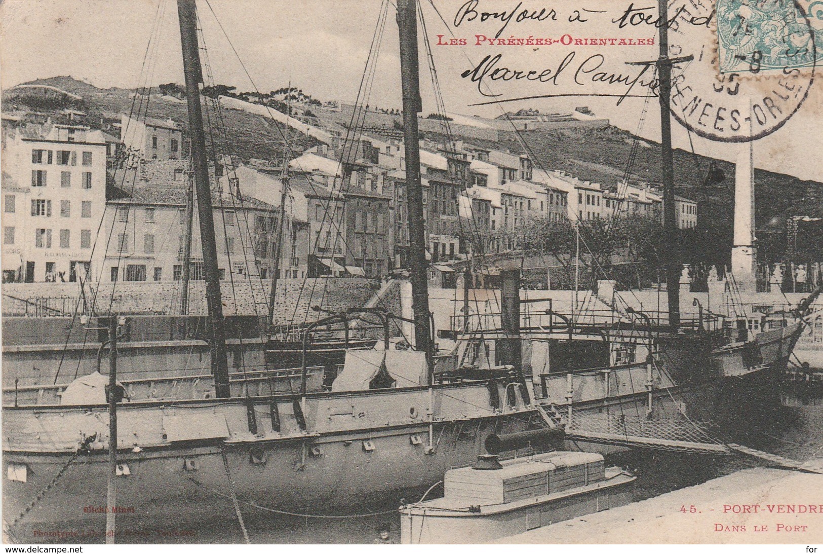 Pyrénées-orientales : PORT VENDRES : Dans Le Port - Voilier Trois Mats ( Précurseur ) - Port Vendres