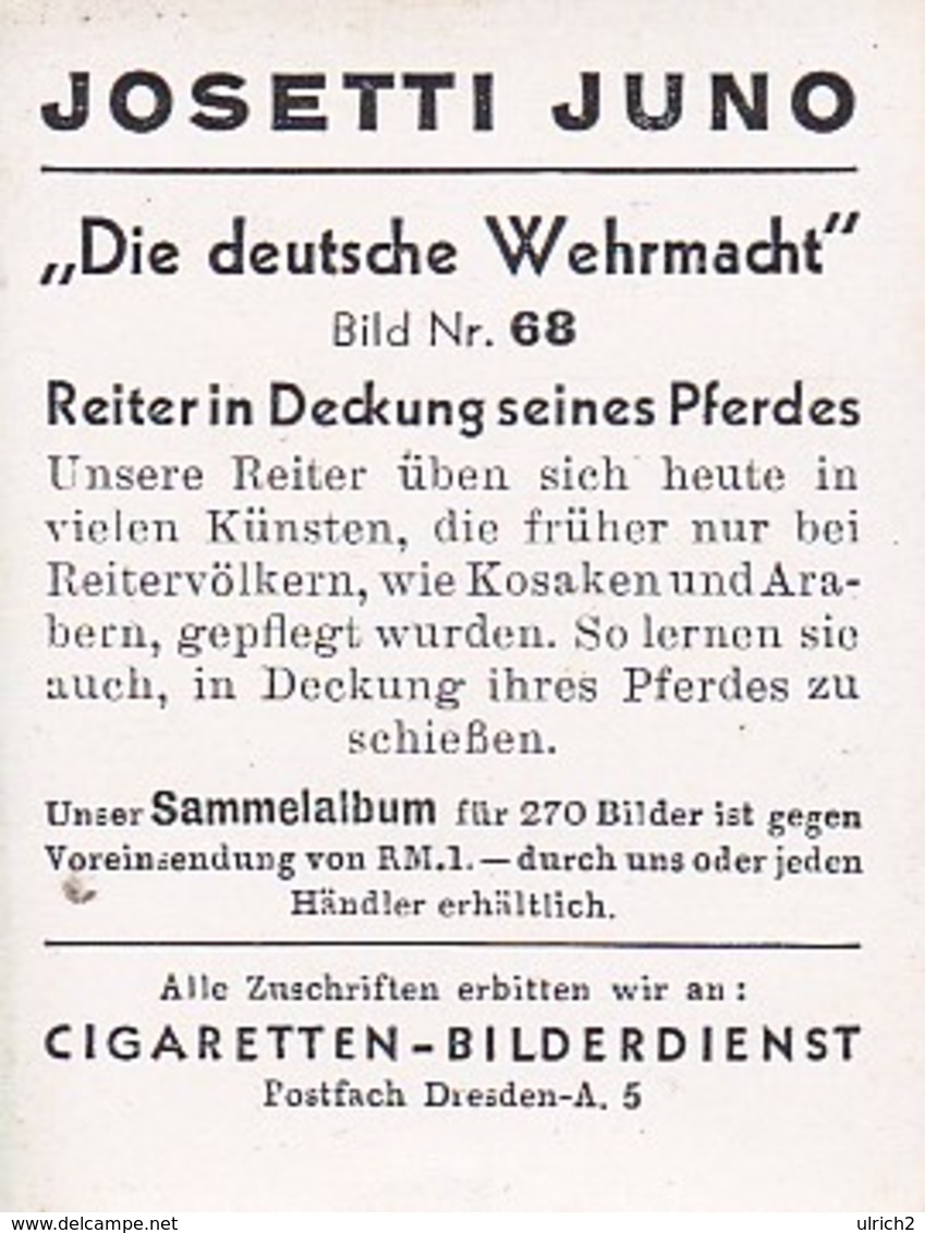 Sammelbild Eckstein-Halpaus Dresden - Die Deutsche Wehrmacht - Reiter In Deckung Seines Pferdes - Nr. 68 (40805) - Zigarettenmarken