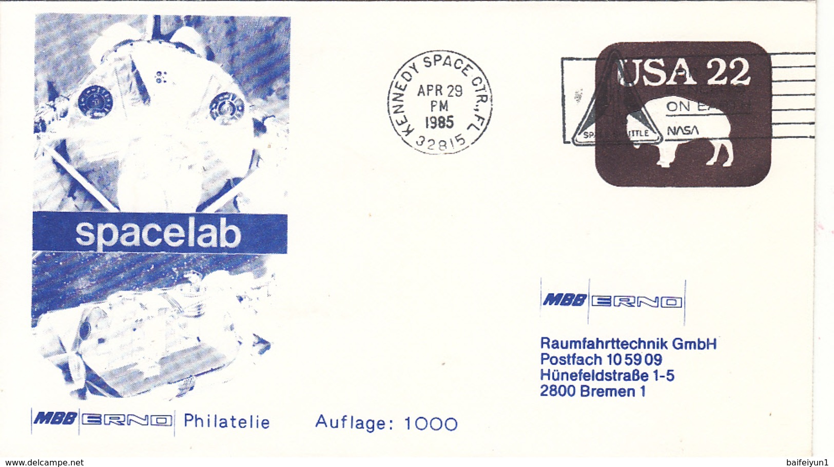 1985 USA Space Shuttle Challenger STS-51-B Commemorative Cover - América Del Norte