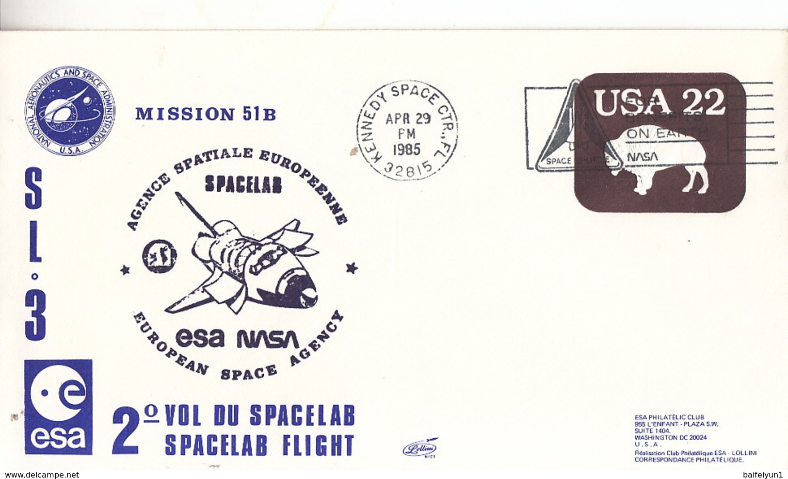 1985 USA Space Shuttle Challenger STS-51-B Commemorative Cover B - América Del Norte