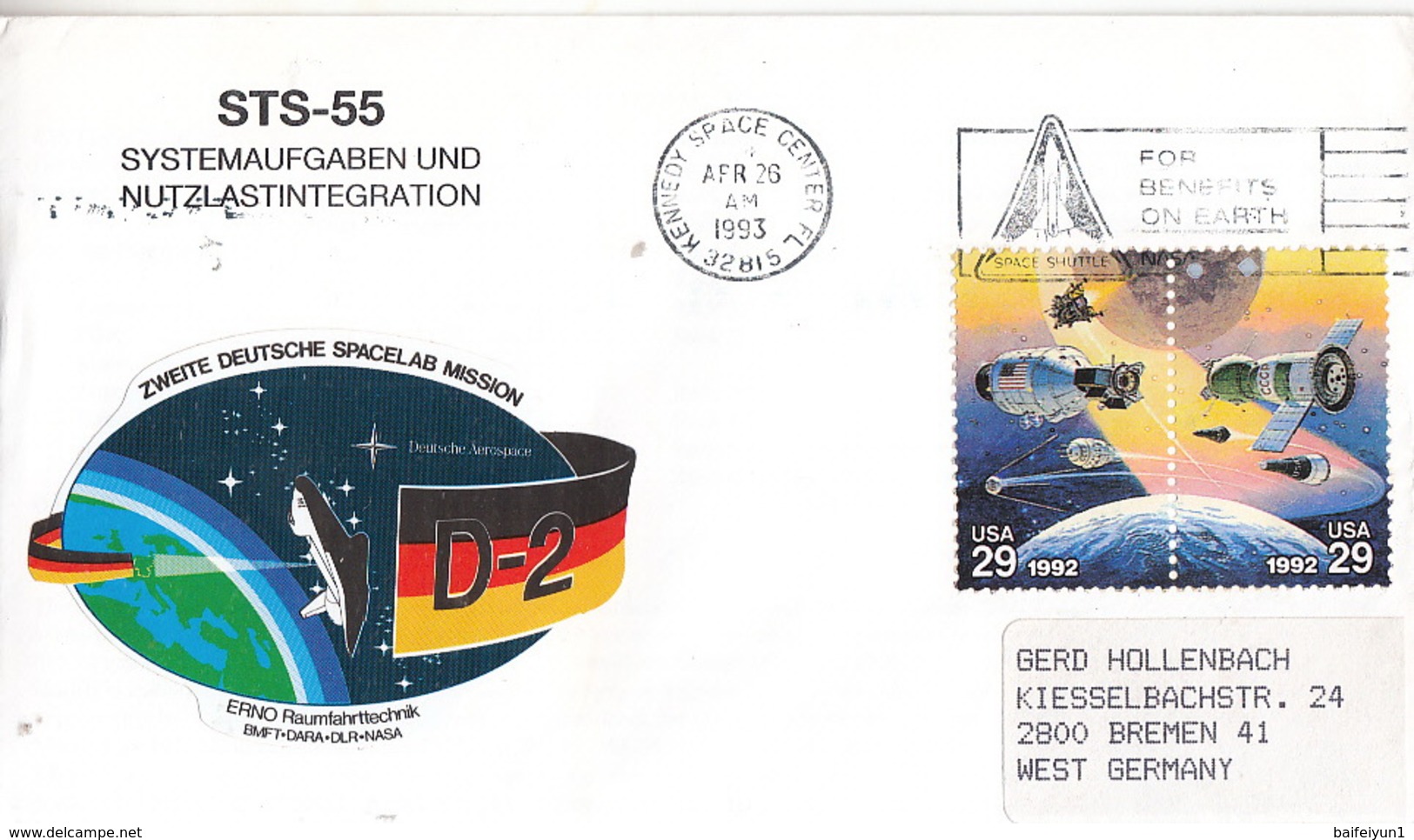 1993 USA Space Shuttle Columbia STS-55  Launch Commemorative Cover - North  America