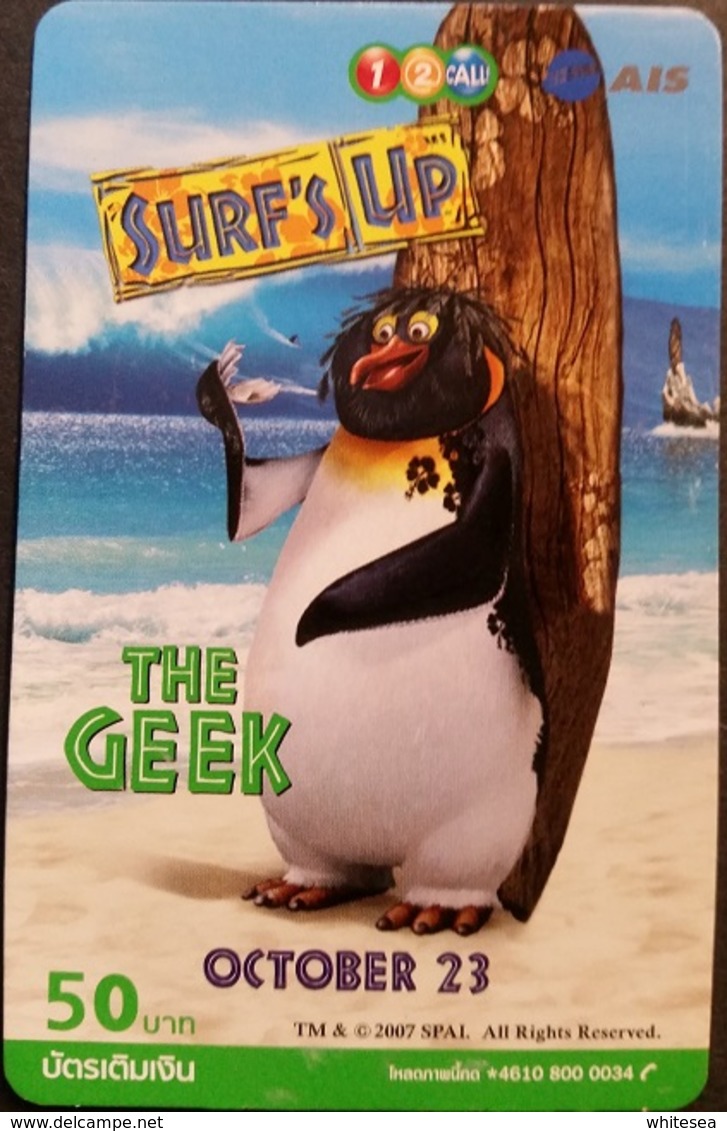 Mobilecard Thailand - 12Call/AIS - Movie,Film,cinema  - Surf's Up - Pinguin,penguin - The Geek - Kino