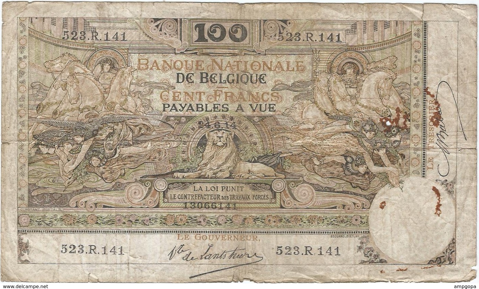 Bélgica - Belgium 100 Francs 24-6-1914 Pk 71 2.3 Firmas Babau Y De Lantsheere Ref 5 RARO Ref 3291-2 - 100 Francos