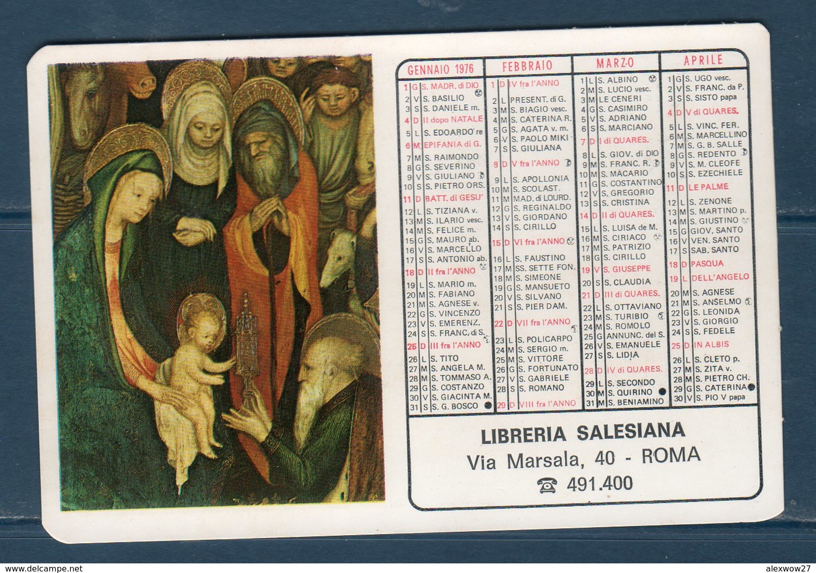 Calendario 1976 Libreria Salesiana Roma - Formato Piccolo : 1971-80