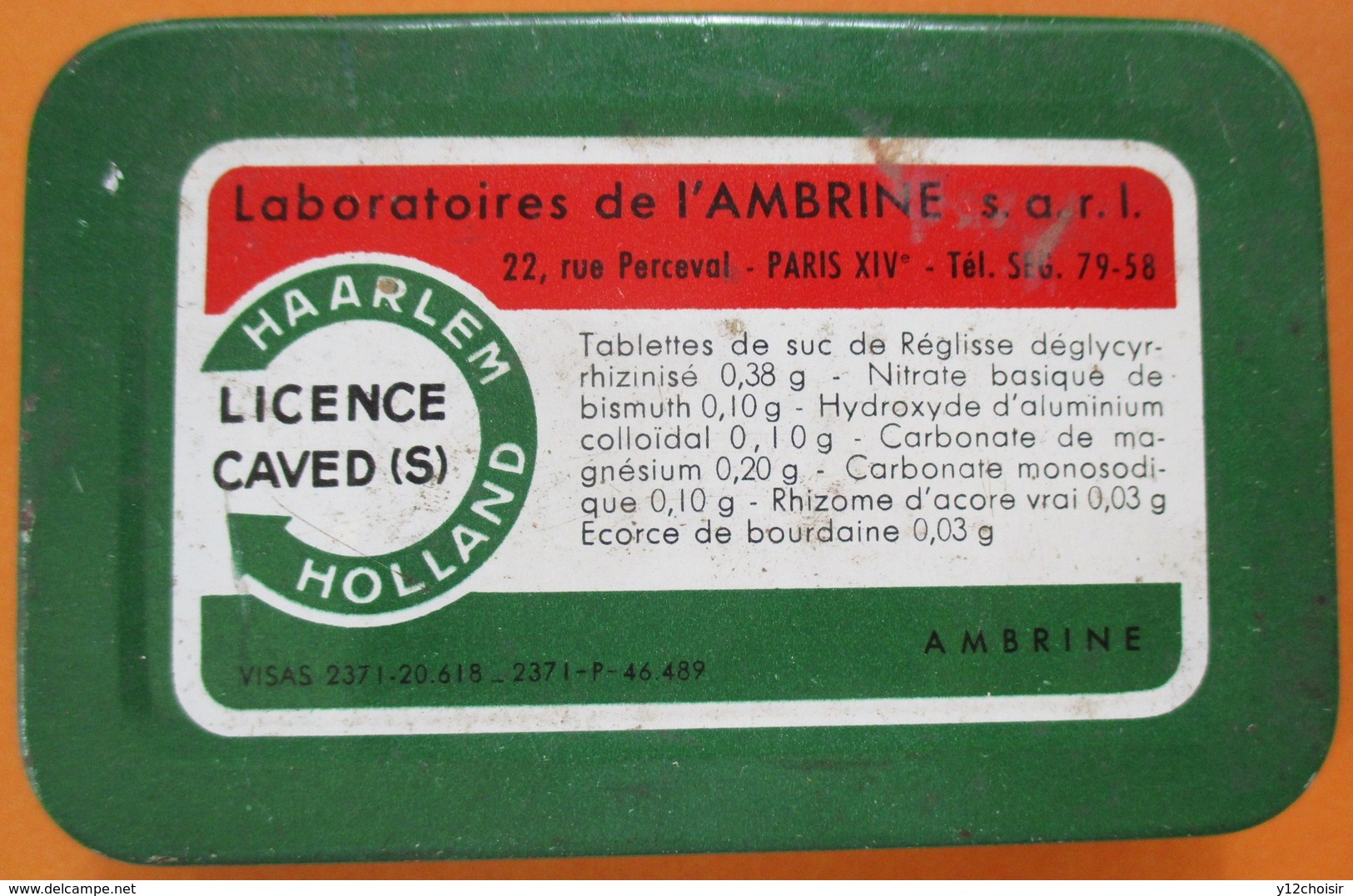 BOITE ANCIENNE METAL LABORATOIRES DE L' AMBRINE HAARLEM HOLLAND TABLETTES DE SUC DE REGLISSE PHARMACIE - Boîtes