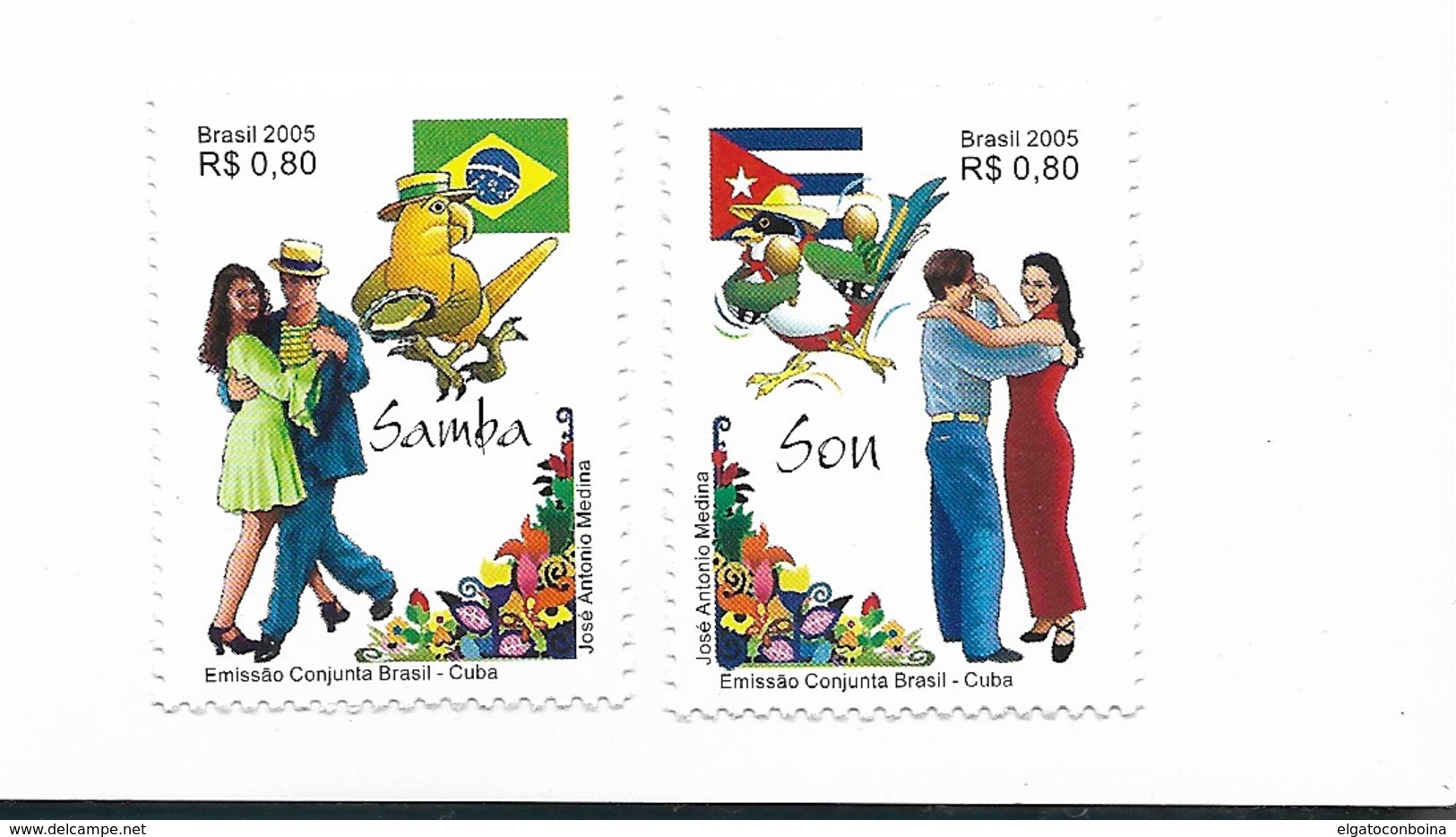 BRASIL BRAZIL 2005 JOINT ISSUE WITH CUBA 2 VALUES SAMBA SON DANCES CULTURE MNH - Neufs
