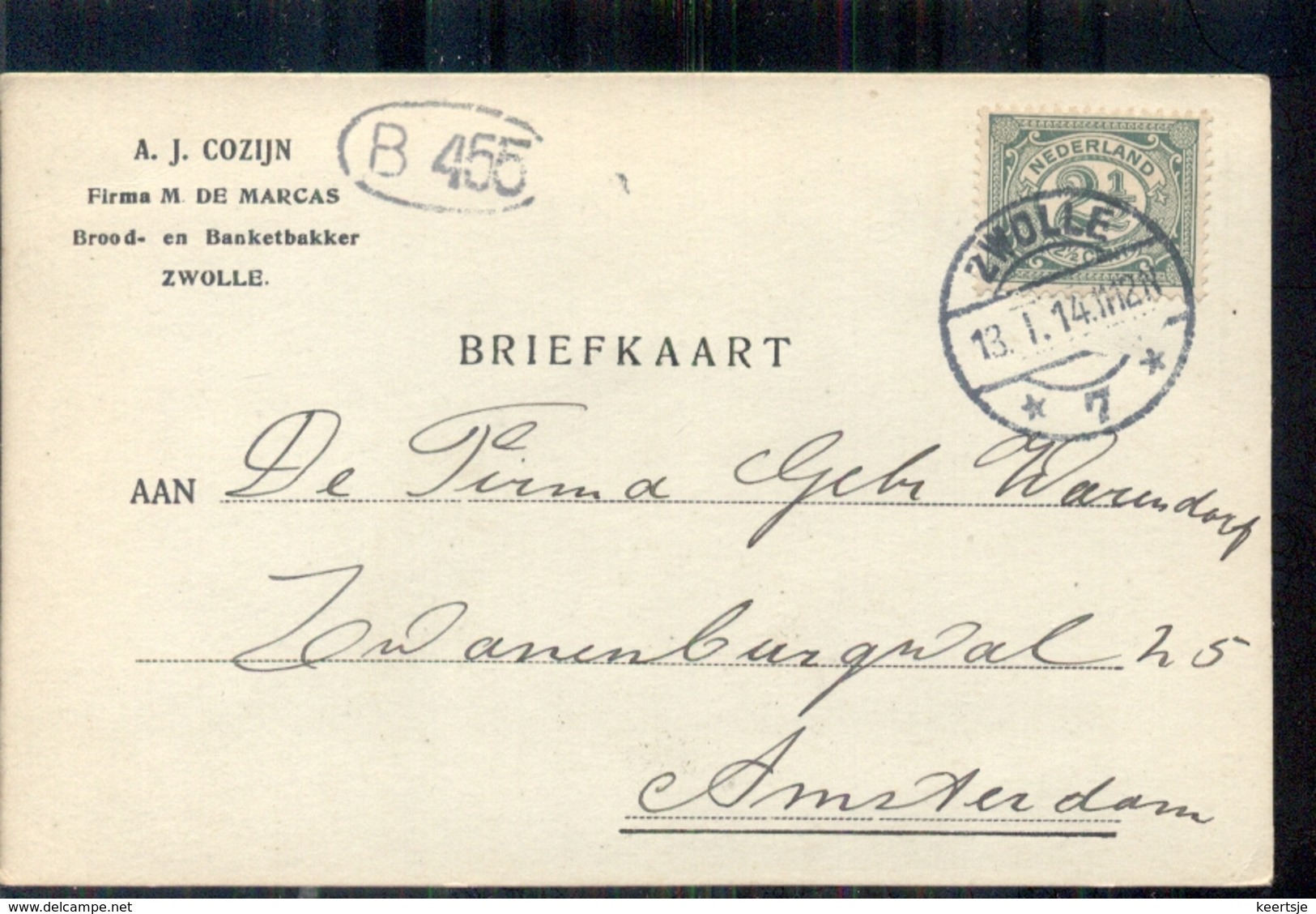 Zwolle - A J Cozijn - Firma M De Marcas Banketbakker - 1914 - Briefe U. Dokumente