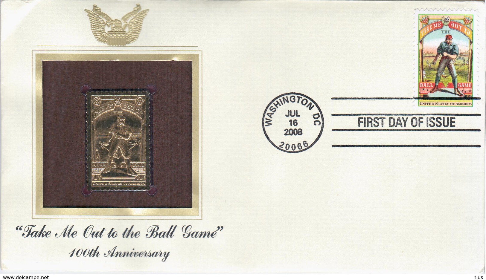 USA United States 2008 FDC Take Me Out To The Ball Game, Canceled In Washington, Music Gold Stamp Baseball - 2001-2010