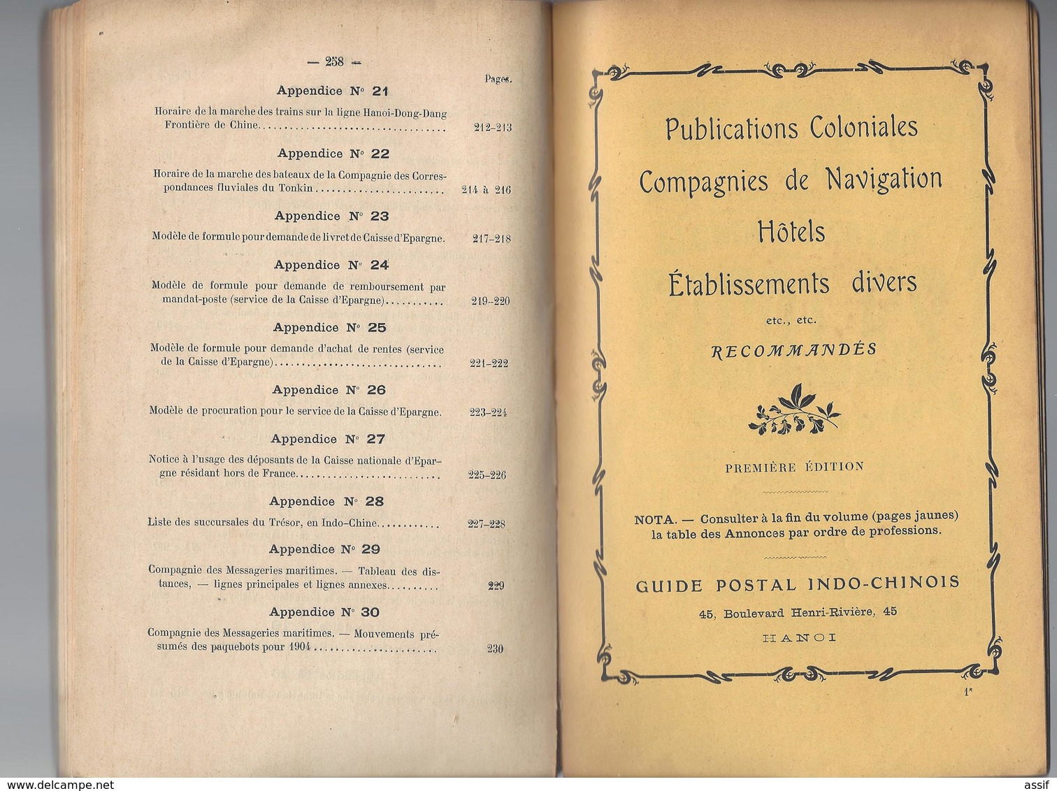 INDOCHINE POSTES  Louis Desachy : Guide Postal Indo-Chinois br. 258 p. ( + 70 p. ) 1904