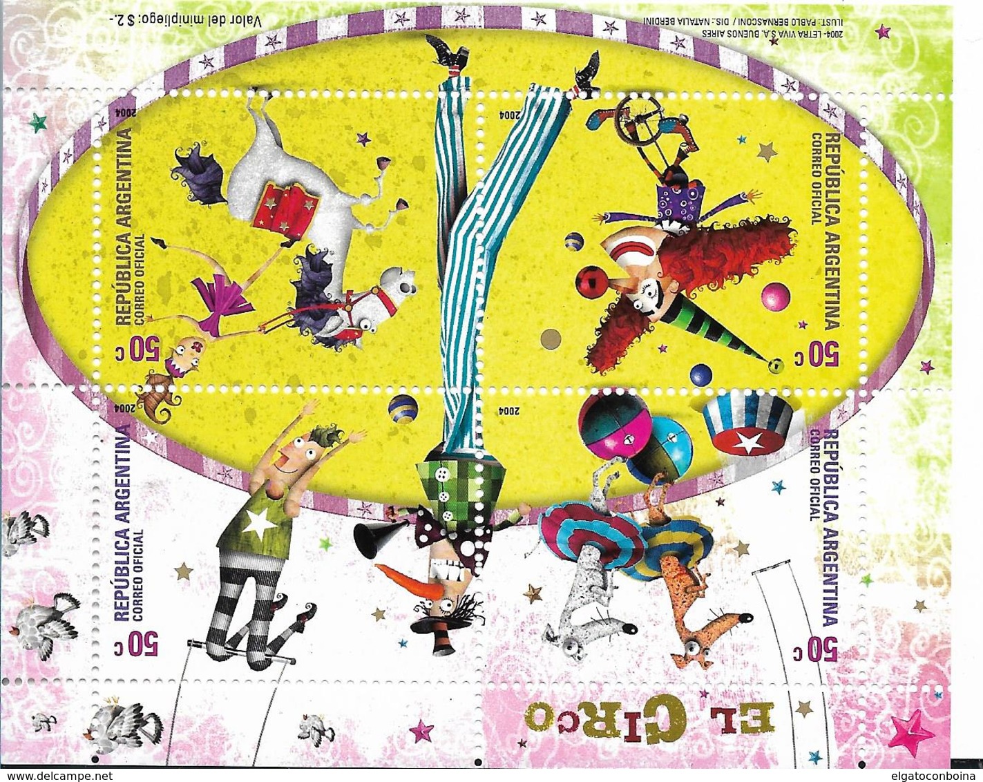 ARGENTINA 2004 CIRCUS ART BLOCK OF FOUR MINIATURE SHEET SCOTT 2281 MNH - Neufs