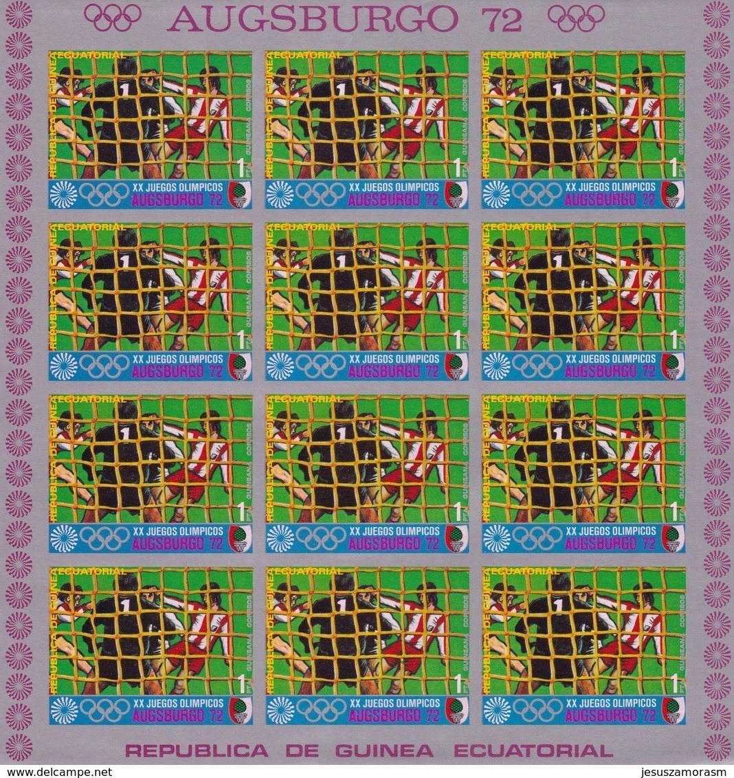 Guinea Ecuatorial Nº Michel A57 En Hoja De 12 Sellos SIN DENTAR - Äquatorial-Guinea