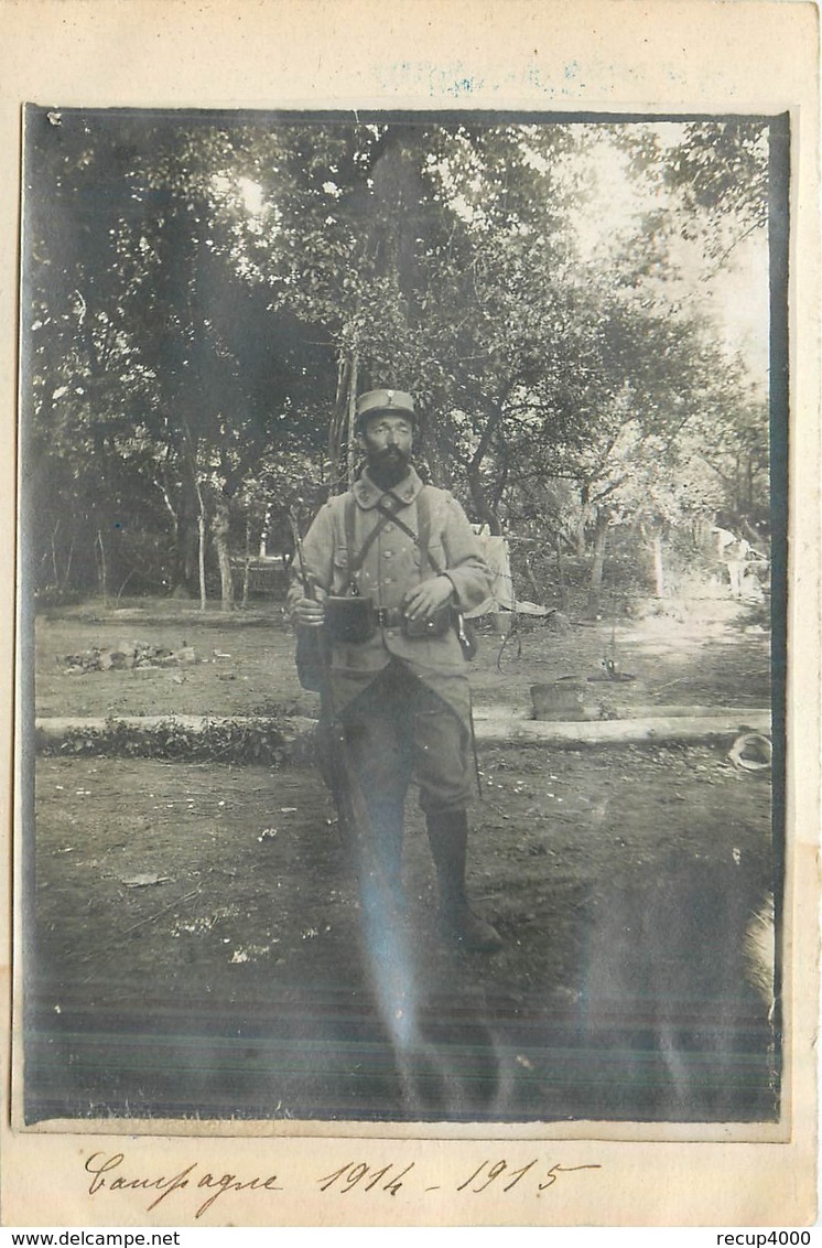 MILITARIA  Un Poilu  Photo Collée Sur Franchise Militaire Campagne 1914.15  2scans - Documents